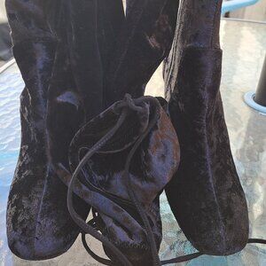 River Island black faux velvet thigh high boots, size 7.5